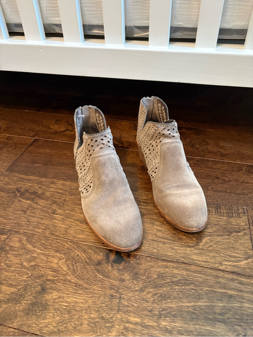 Vince Camuto Suede Perforated Ankle Booties - Taupe